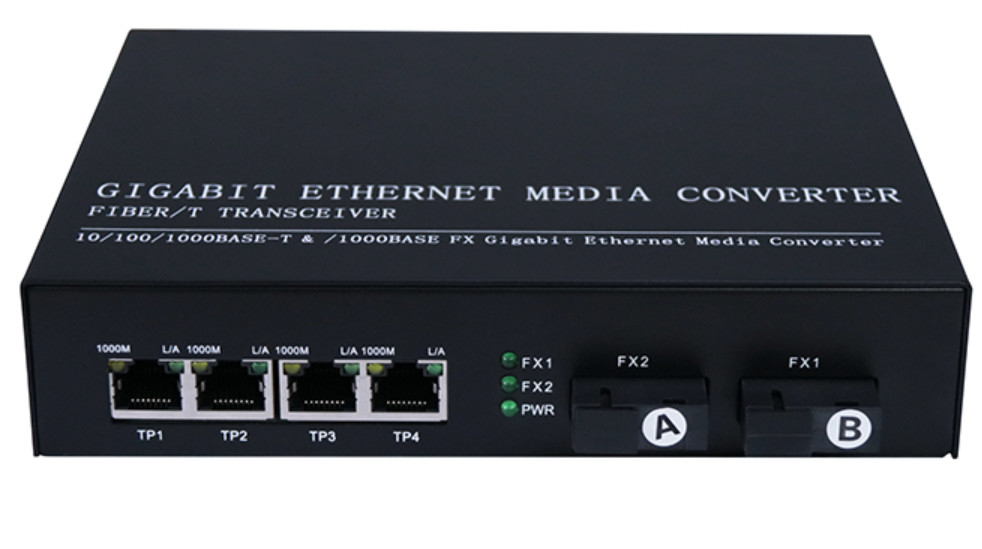 IP30 QoS SNMP-Faser-optischer Umsetzer 10/100/1000 Gigabit 4 Rj45 1.25Gbps